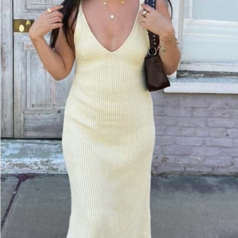 Butter Yellow Knit Midi Dress from Lulus